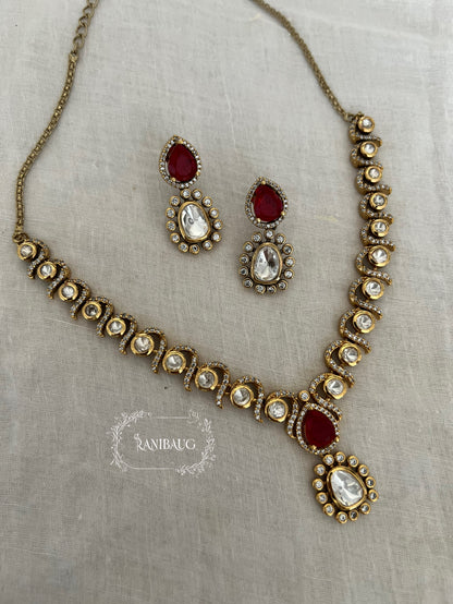 Kiyani Polki Designer Classic Victorian Gold Finish Necklace Set By Ranibaug