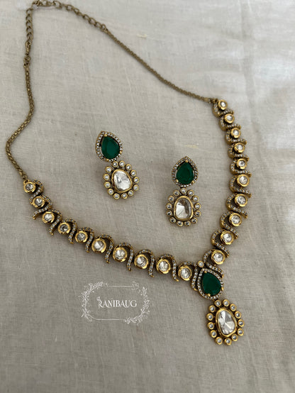 Kiyani Polki Designer Classic Victorian Gold Finish Necklace Set By Ranibaug
