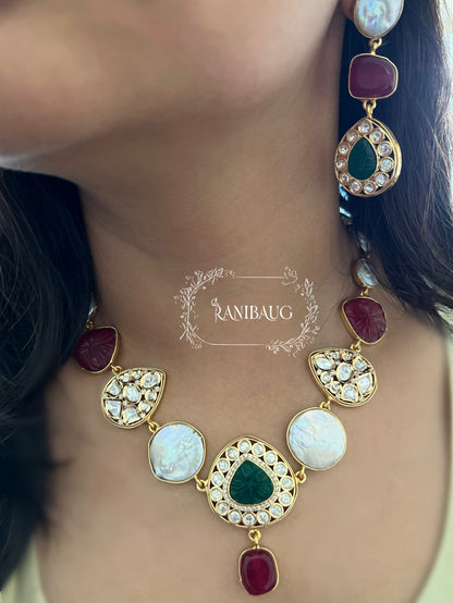 Komal Gold Plated Semi Precious Jewelry Featring Real Baroque Pearl Motifs And Monalisa Carving Stones By Ranibaug | Premium Semi Precious Jewelry Collection 2026