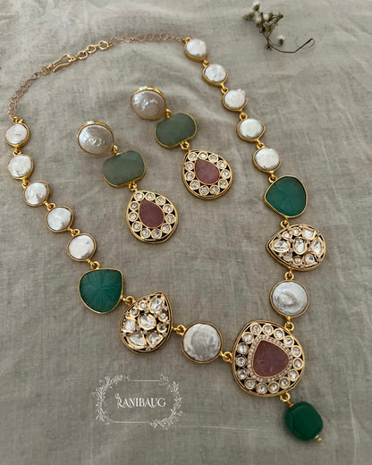 Komal Gold Plated Semi Precious Jewelry Featring Real Baroque Pearl Motifs And Monalisa Carving Stones By Ranibaug | Premium Semi Precious Jewelry Collection 2026