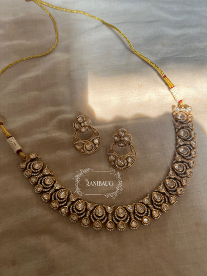 Komal Mossainite Polki Victorian Finish Modern Premium Choker Necklace Set By Ranibaug
