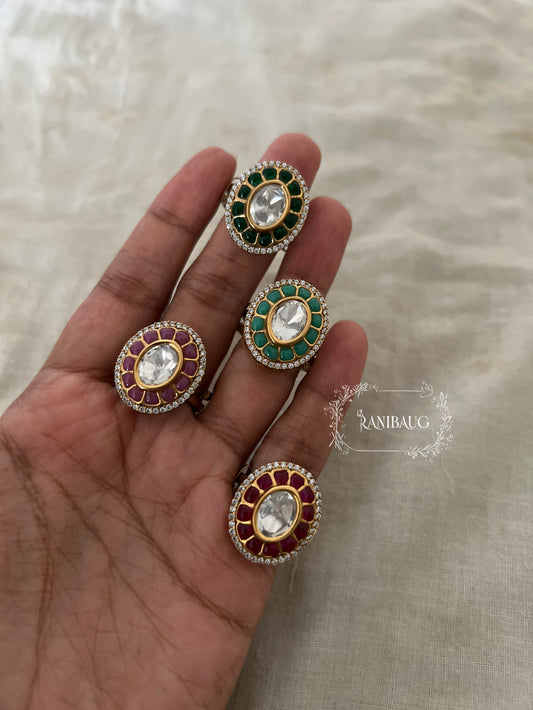 Koyena Classic Oval Gold Finish Polki Statement Ring Jewelry By Ranibaug