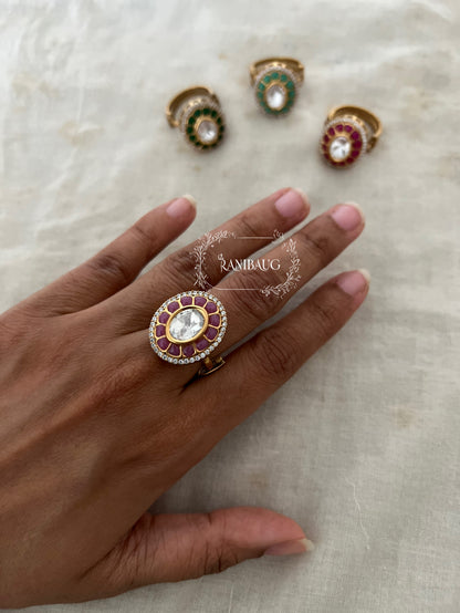 Koyena Classic Oval Gold Finish Polki Statement Ring Jewelry By Ranibaug