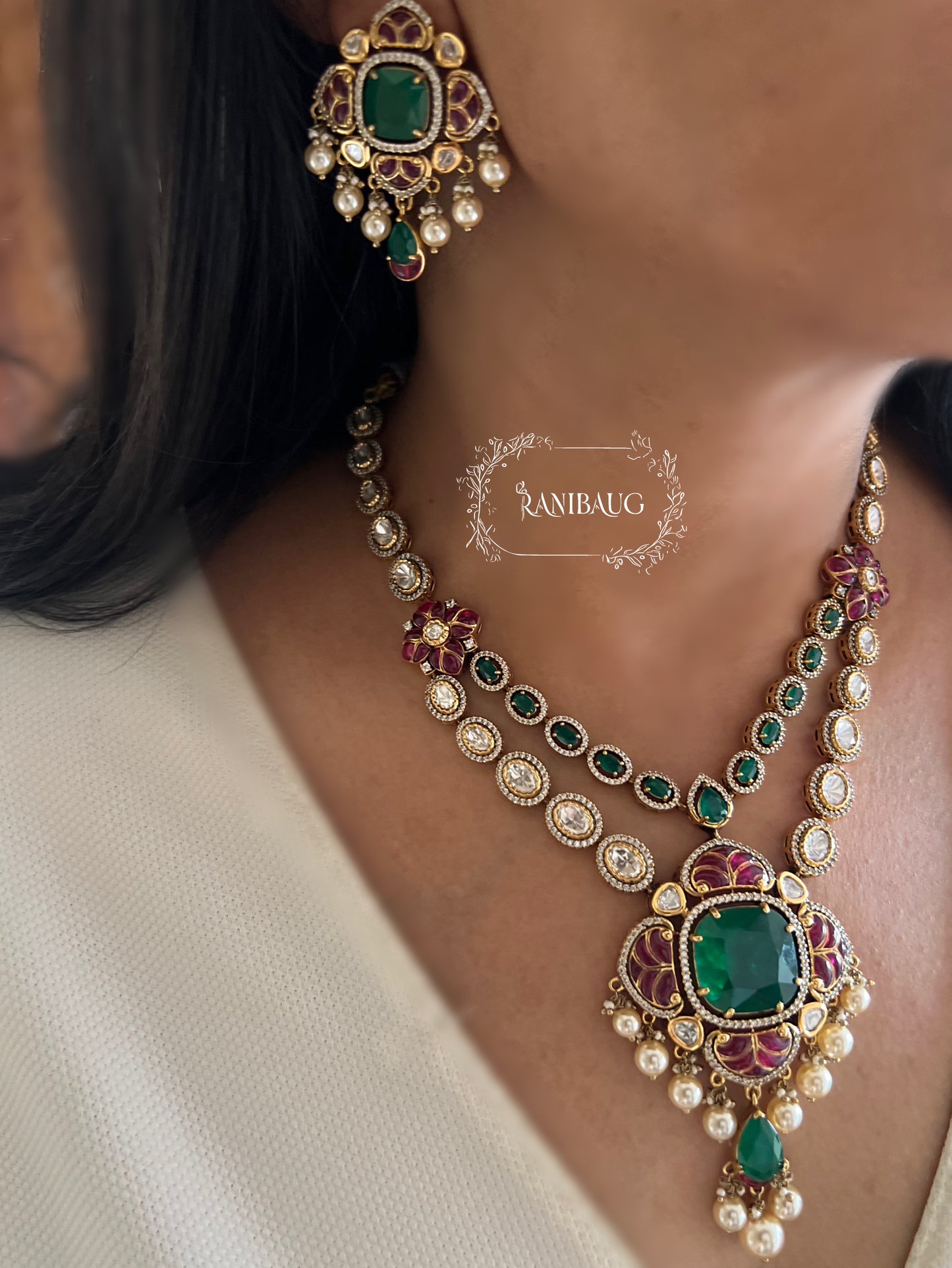 Kridha Traditional Style  Gold Plated Necklace Set With Polki Kundan Studs And Creamy Pearls By Ranibaug | Premium Jewellery Collection 2025 2026