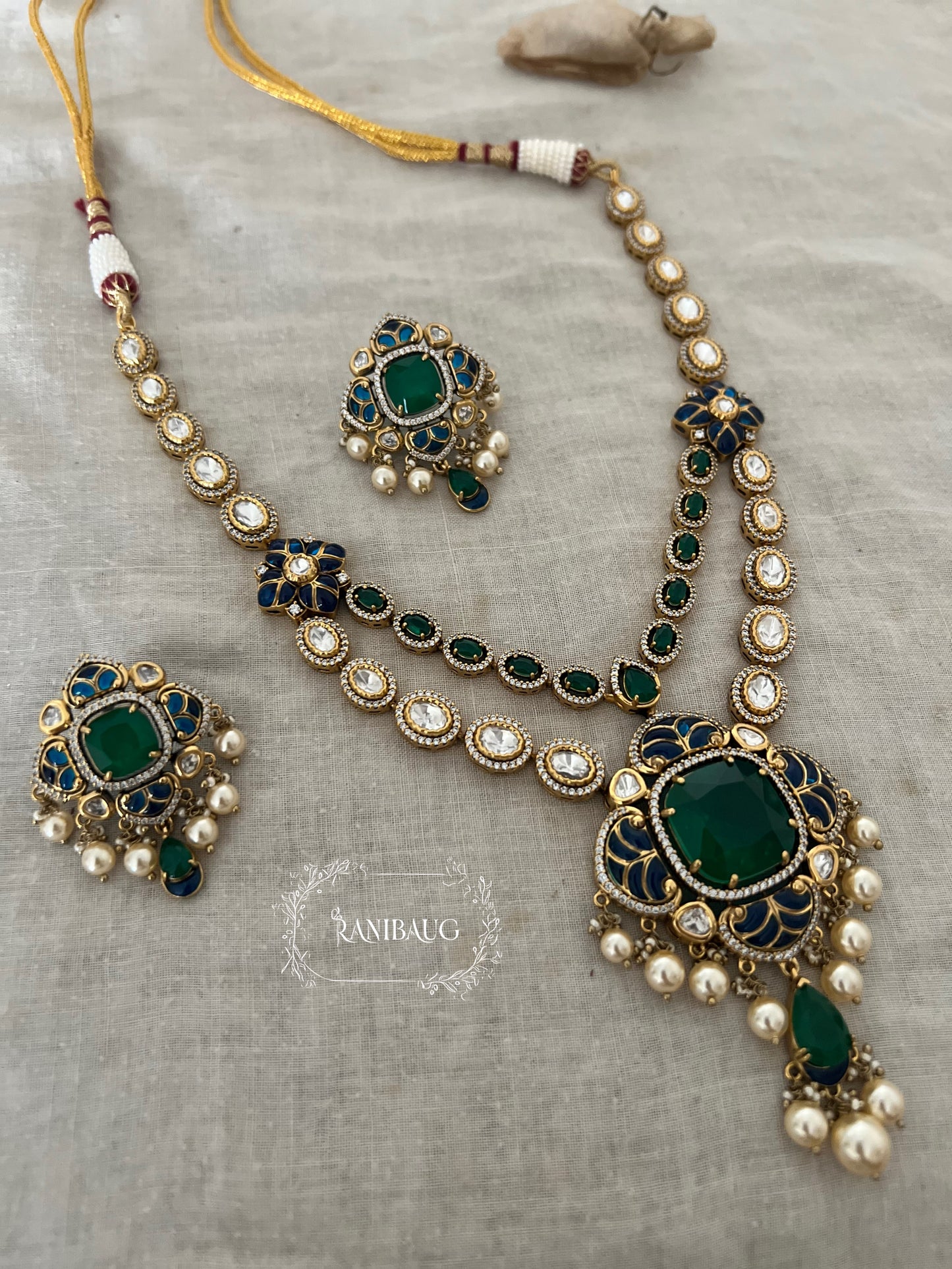 Kridha Traditional Style  Gold Plated Necklace Set With Polki Kundan Studs And Creamy Pearls By Ranibaug | Premium Jewellery Collection 2025 2026
