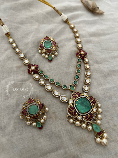 Kridha Traditional Style  Gold Plated Necklace Set With Polki Kundan Studs And Creamy Pearls By Ranibaug | Premium Jewellery Collection 2025 2026