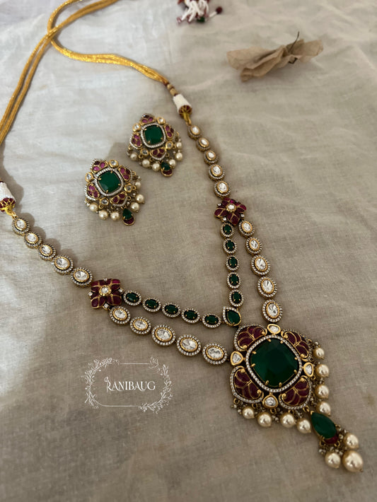 Kridha Traditional Style  Gold Plated Necklace Set With Polki Kundan Studs And Creamy Pearls By Ranibaug | Premium Jewellery Collection 2026