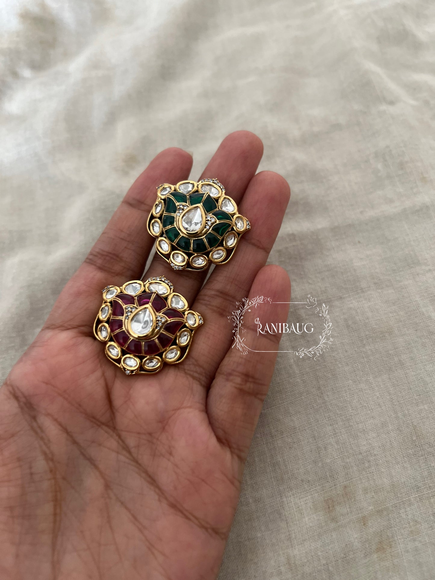 Krisha Polki Kundan Studded Tulip Shaped Ring Jewelry By Ranibaug