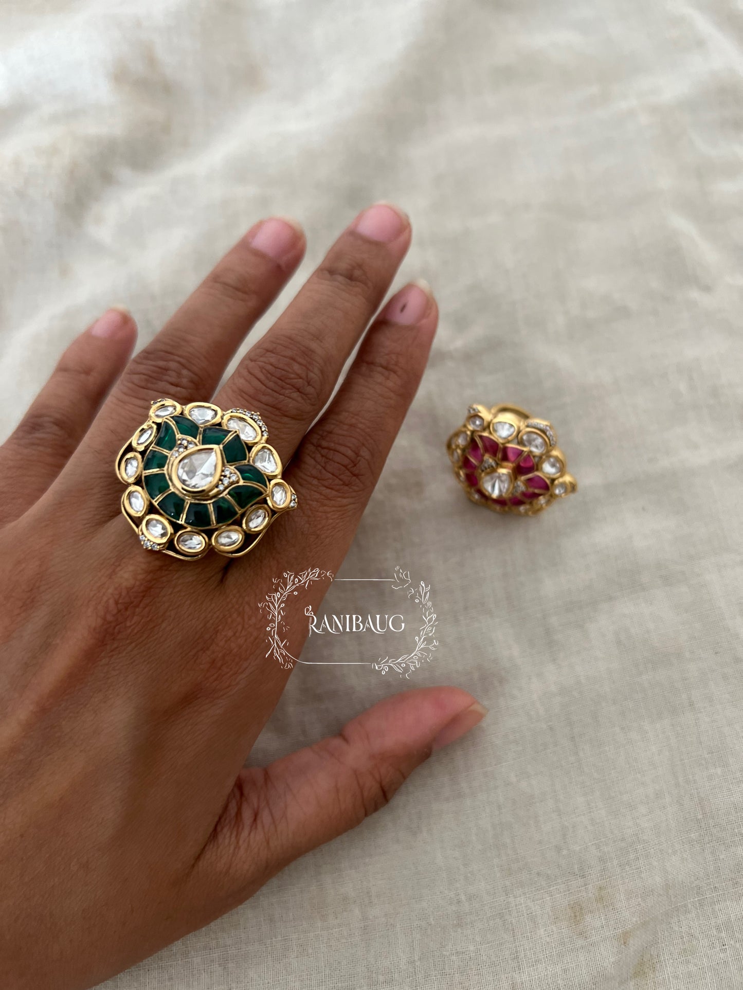 Krisha Polki Kundan Studded Tulip Shaped Ring Jewelry By Ranibaug