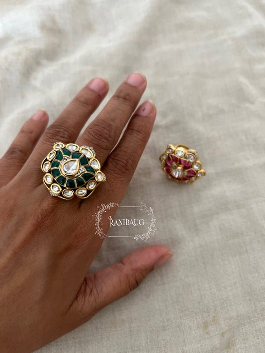 Krisha Polki Kundan Studded Tulip Shaped Ring Jewelry By Ranibaug