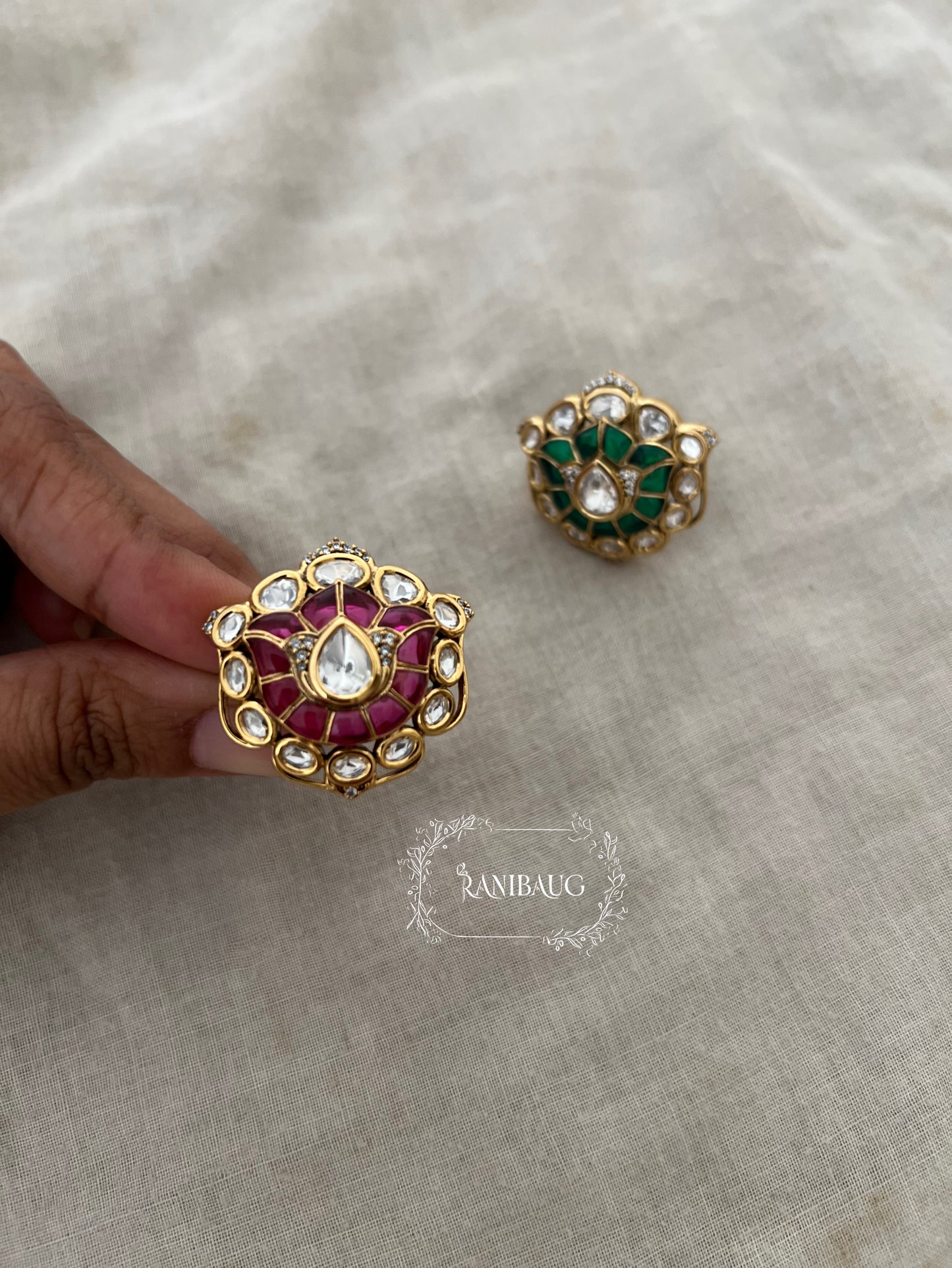 Krisha Polki Kundan Studded Tulip Shaped Ring Jewelry By Ranibaug
