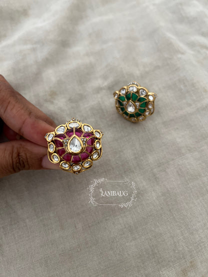 Krisha Polki Kundan Studded Tulip Shaped Ring Jewelry By Ranibaug