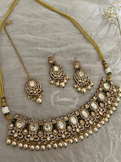 Krisha Royal Vintage Style Victorian Finish Polki And Pearl Adorned Necklace Jewellery Set By Ranibaug