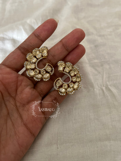 Krishani Kudan Gold Finish Crescent Designer Ear Studs By Ranibaug