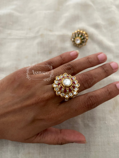 Krishi Polki Studded Gold Finish Festive Ring Jewellery For Indian Wear By Ranibaug