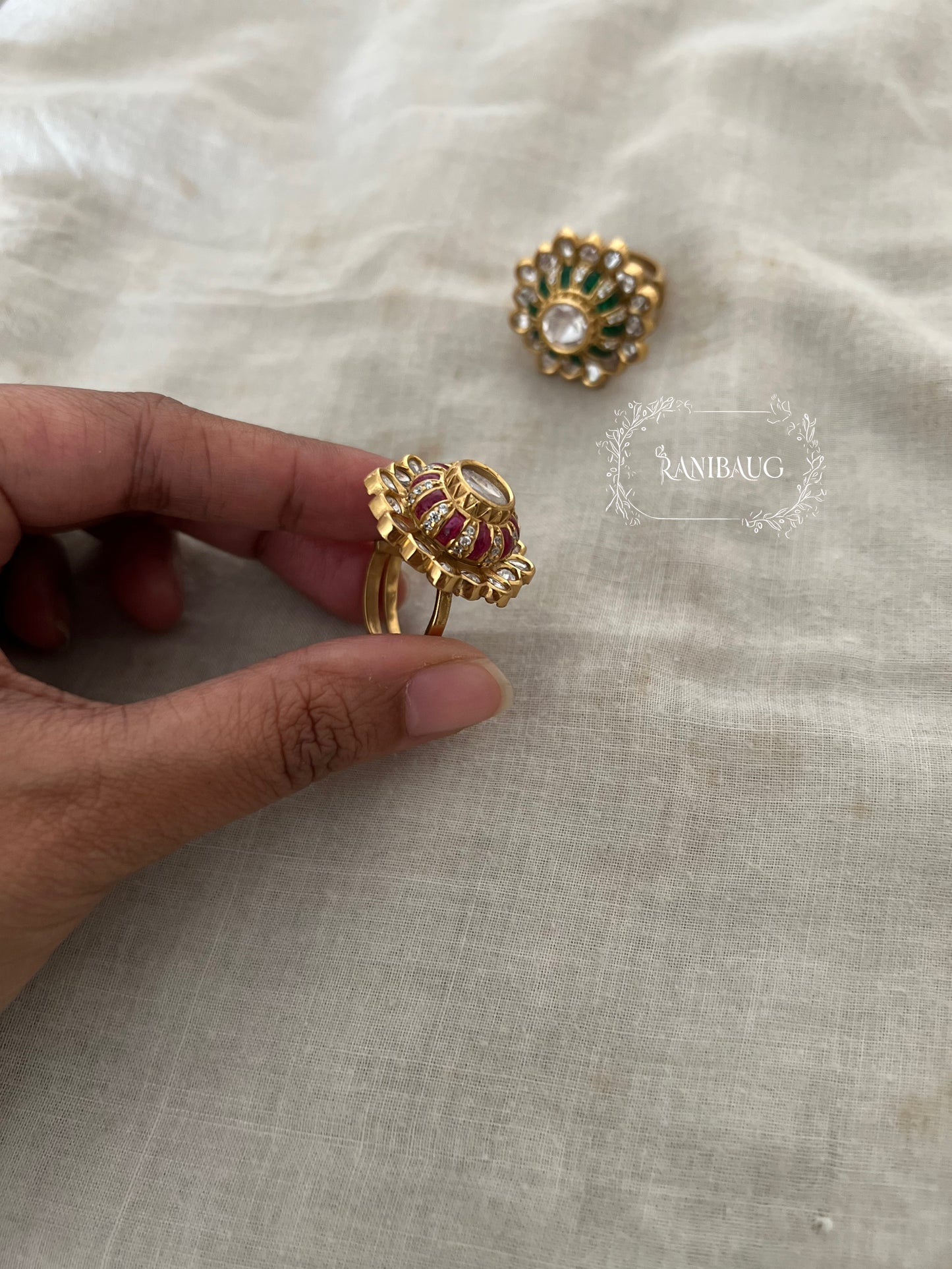 Krishi Polki Studded Gold Finish Festive Ring Jewellery For Indian Wear By Ranibaug