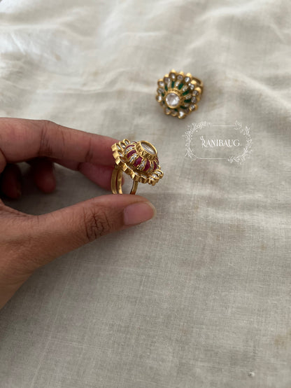 Krishi Polki Studded Gold Finish Festive Ring Jewellery For Indian Wear By Ranibaug