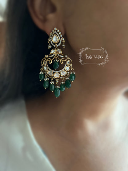 Krishika Kundan Gemstone Polki Gold Finish Multicolor Chandbali Earrings By Ranibaug