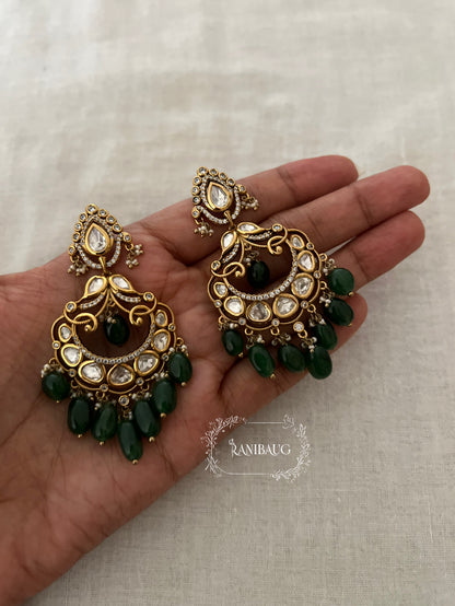 Krishika Kundan Gemstone Polki Gold Finish Multicolor Chandbali Earrings By Ranibaug