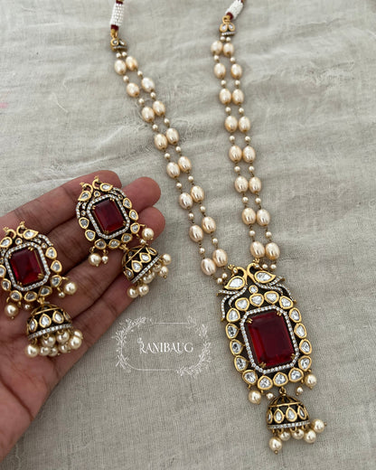 Krishvi Royal Polki Kundan And Pearl Studded Gemstone Heirloom Necklace Set By Ranibaug