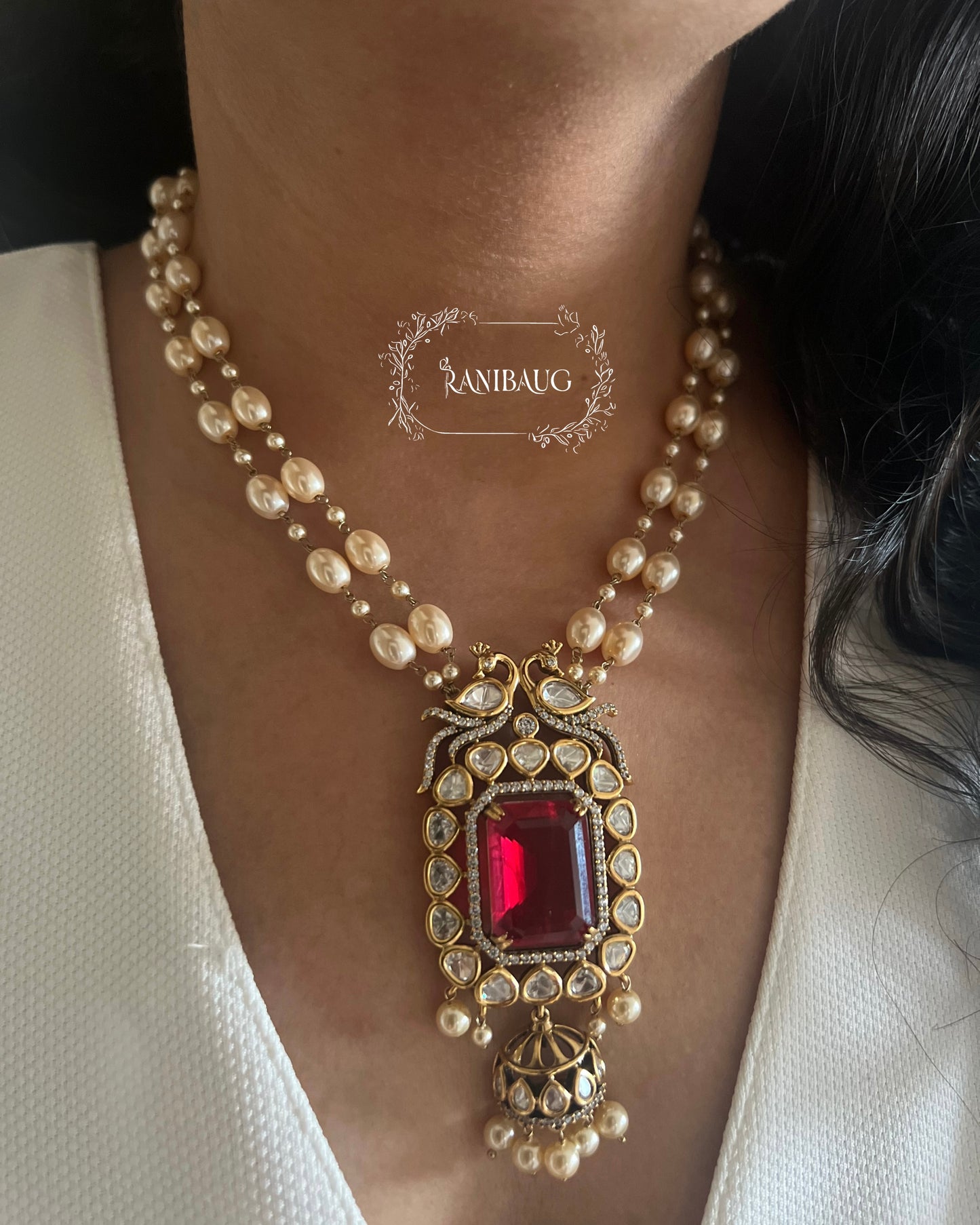 Krishvi Royal Polki Kundan And Pearl Studded Gemstone Heirloom Necklace Set By Ranibaug