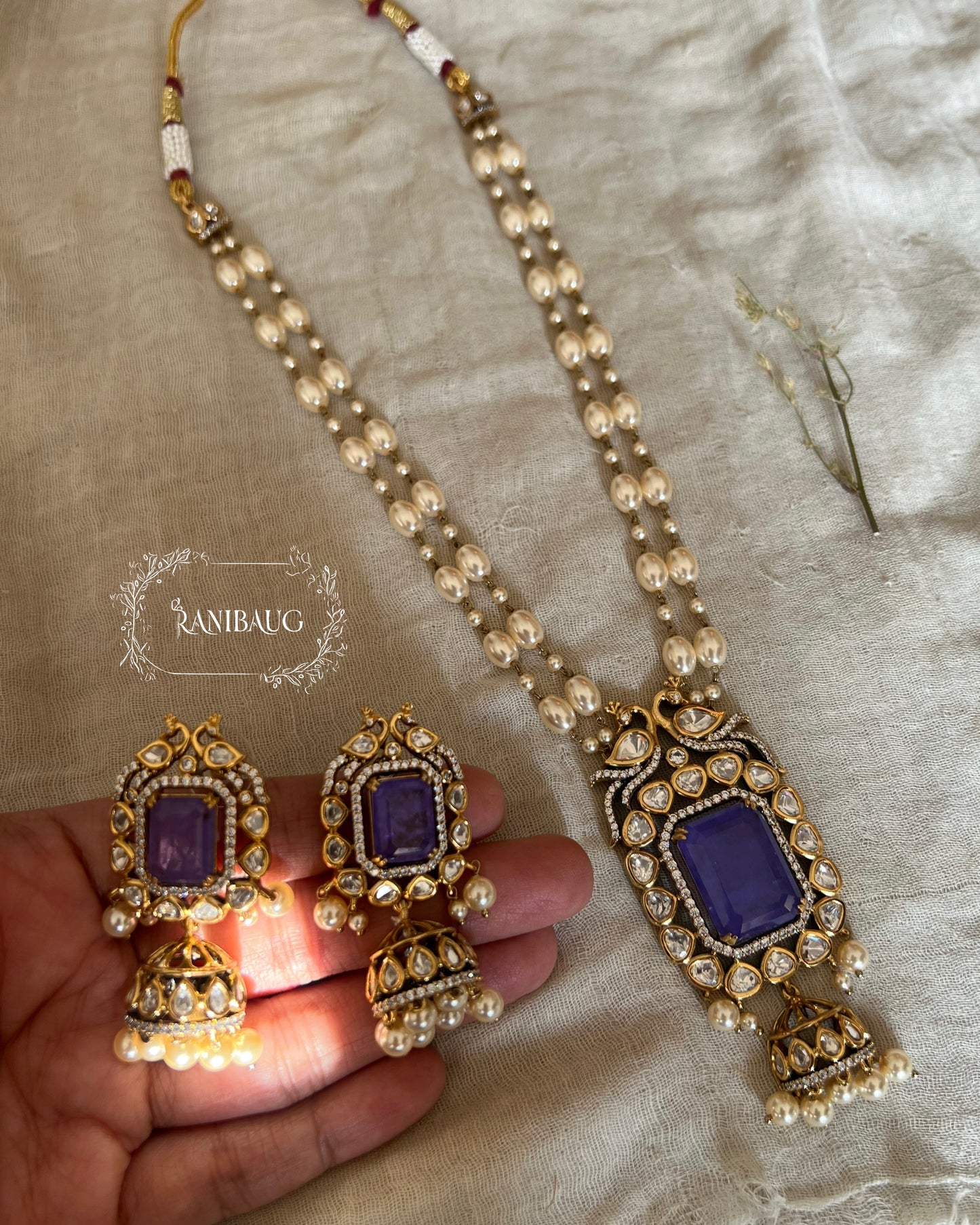 Krishvi Royal Polki Kundan And Pearl Studded Gemstone Heirloom Necklace Set By Ranibaug