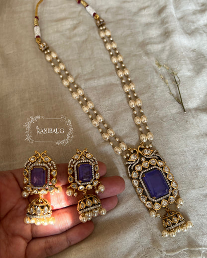 Krishvi Royal Polki Kundan And Pearl Studded Gemstone Heirloom Necklace Set By Ranibaug