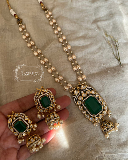 Krishvi Royal Polki Kundan And Pearl Studded Gemstone Heirloom Necklace Set By Ranibaug