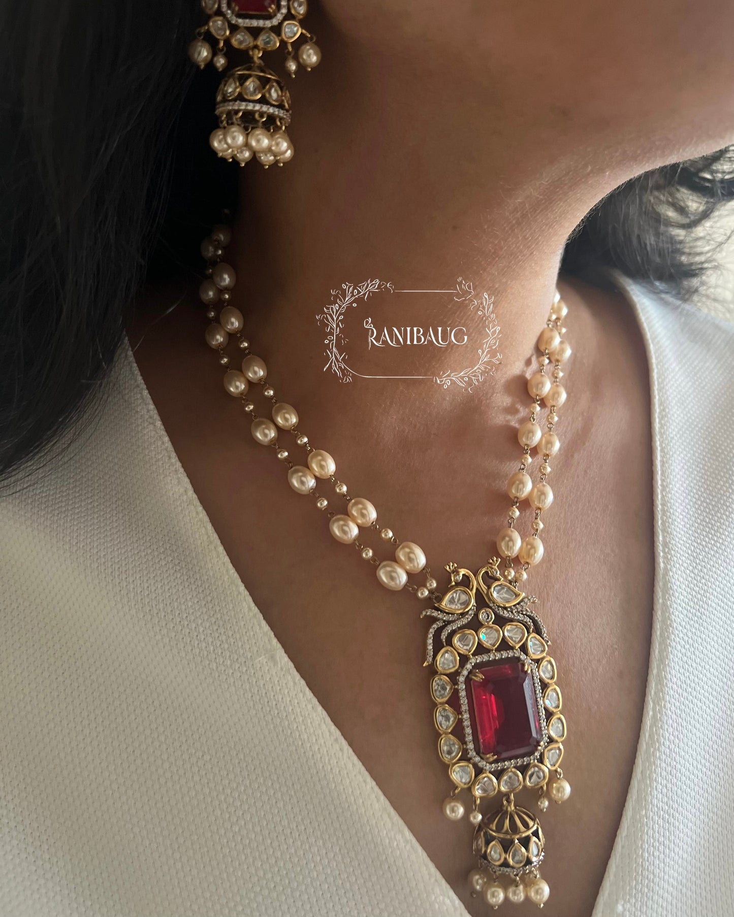 Krishvi Royal Polki Kundan And Pearl Studded Gemstone Heirloom Necklace Set By Ranibaug