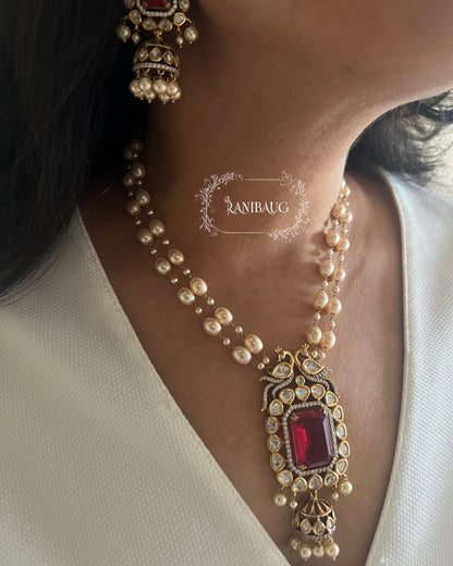 Krishvi Royal Polki Kundan And Pearl Studded Gemstone Heirloom Necklace Set By Ranibaug