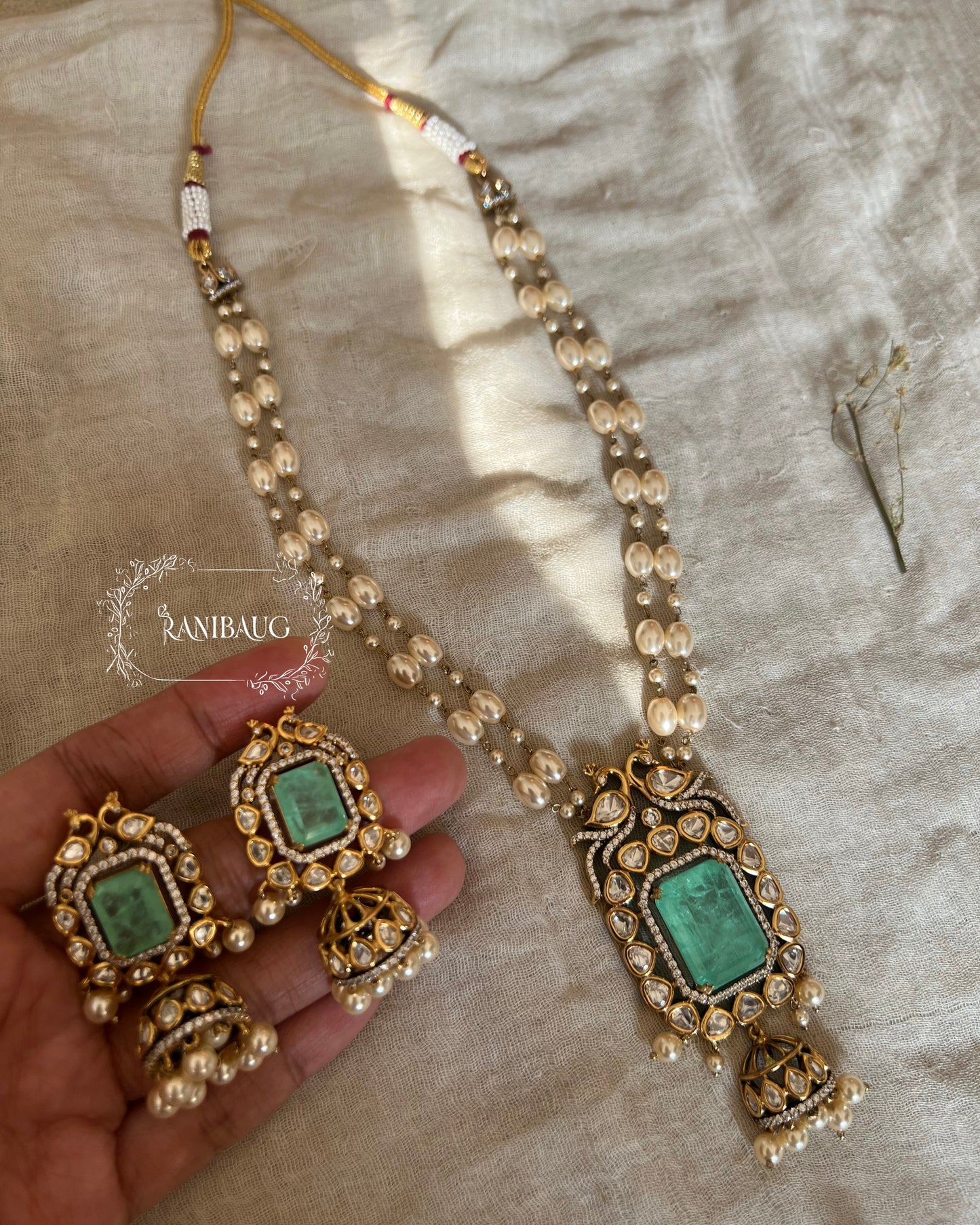 Krishvi Royal Polki Kundan And Pearl Studded Gemstone Heirloom Necklace Set By Ranibaug