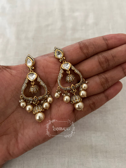 Kritika Kundan Pearl Adorned Gold Finish Chandbali Earrings By Ranibaug