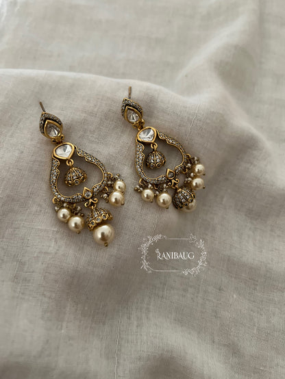Kritika Kundan Pearl Adorned Gold Finish Chandbali Earrings By Ranibaug