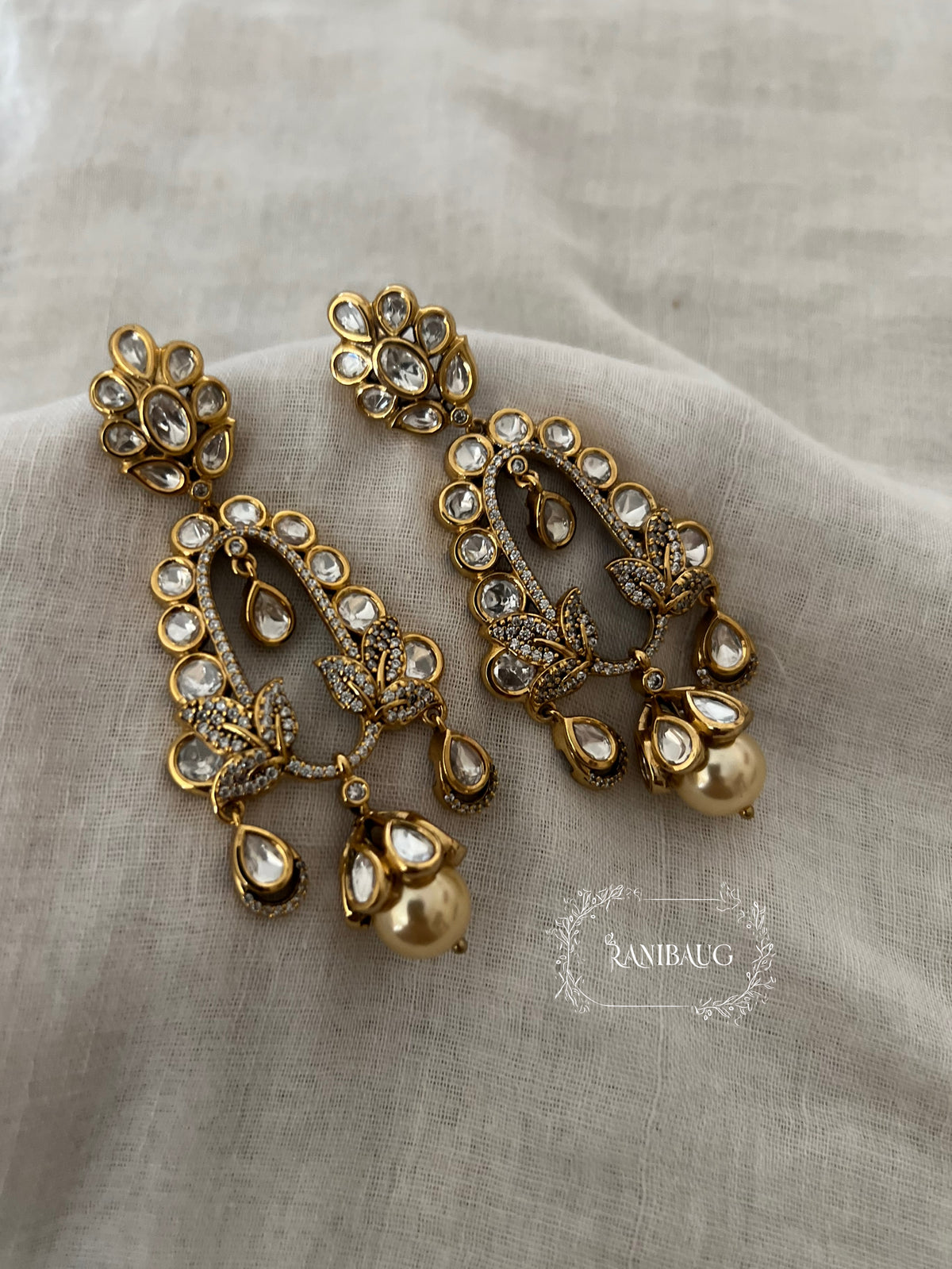 Kumud Polki Kundan Rich Gold Finish Designer Festive Earrings By Ranibaug