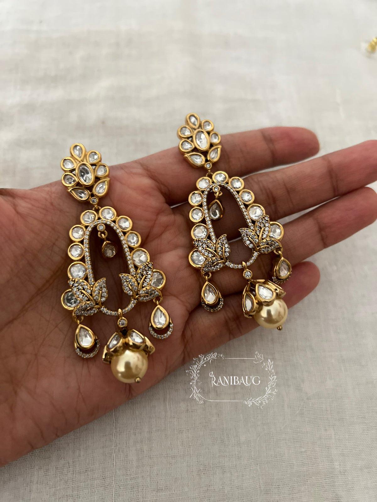 Kumud Polki Kundan Rich Gold Finish Designer Festive Earrings By Ranibaug