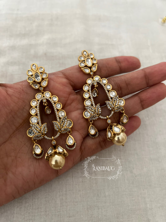 Kumud Polki Kundan Rich Gold Finish Designer Festive Earrings By Ranibaug