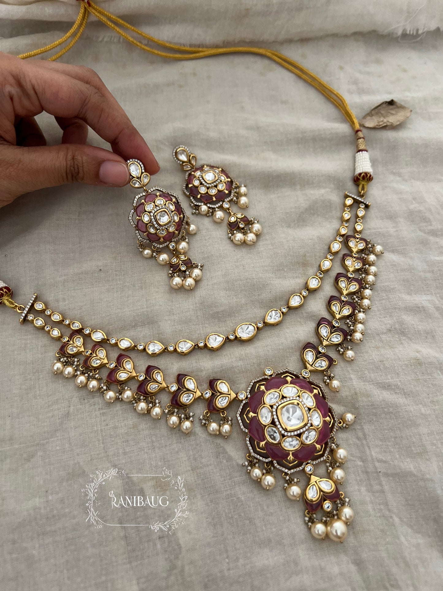 Kusum Traditional Indian Polki Kundan Layered Necklace Set In Rich Gold Finish By Ranibaug