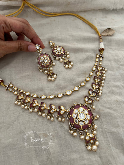 Kusum Traditional Indian Polki Kundan Layered Necklace Set In Rich Gold Finish By Ranibaug