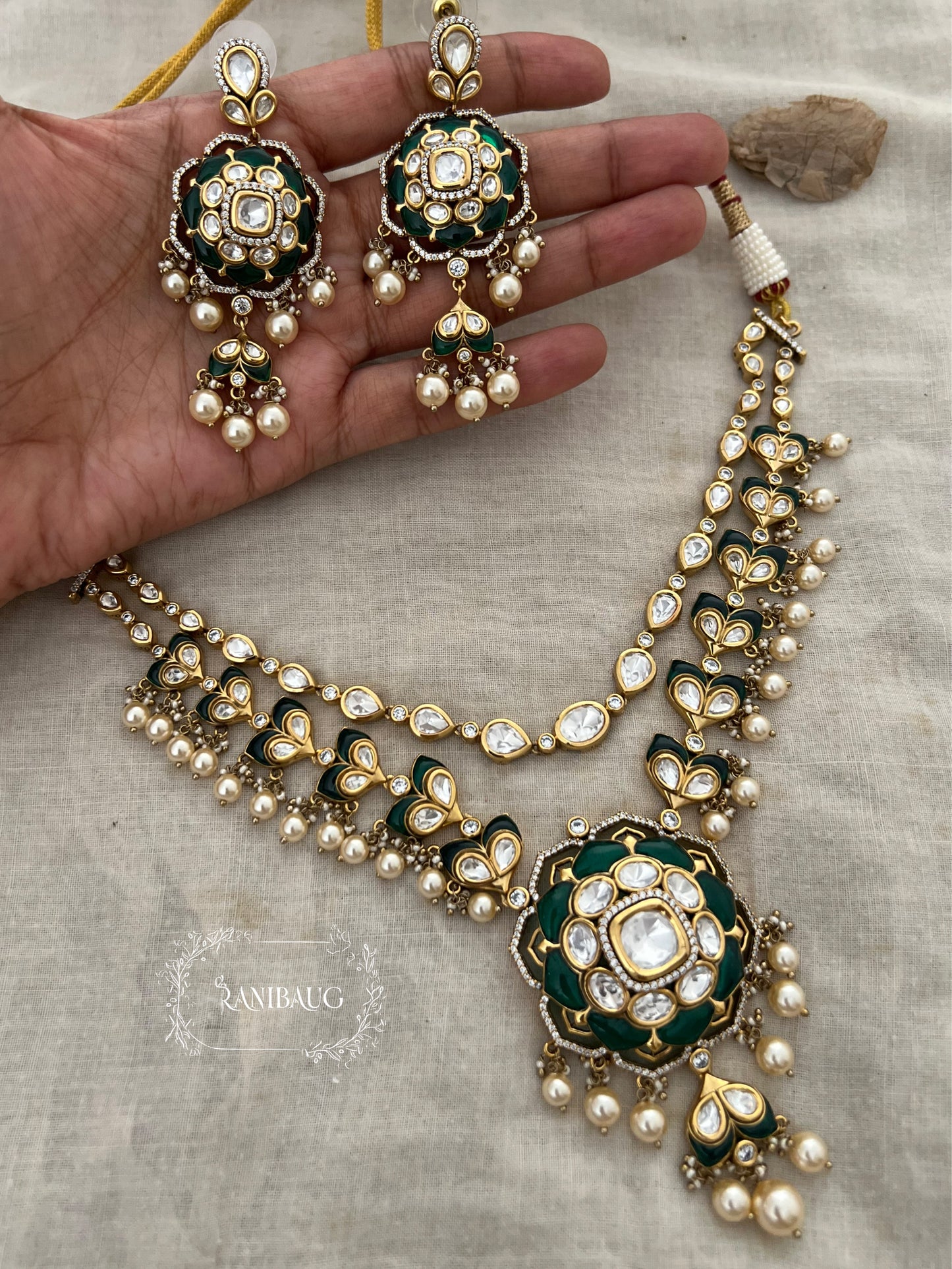 Kusum Traditional Indian Polki Kundan Layered Necklace Set In Rich Gold Finish By Ranibaug
