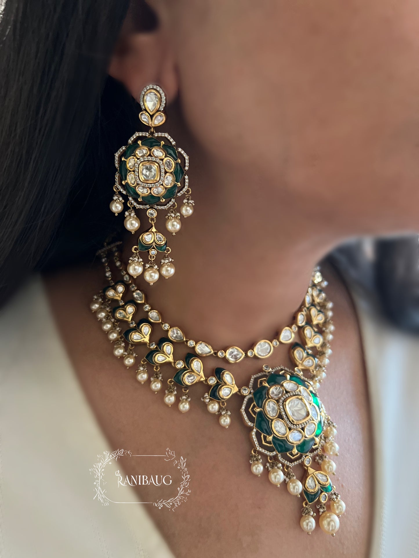 Kusum Traditional Indian Polki Kundan Layered Necklace Set In Rich Gold Finish By Ranibaug