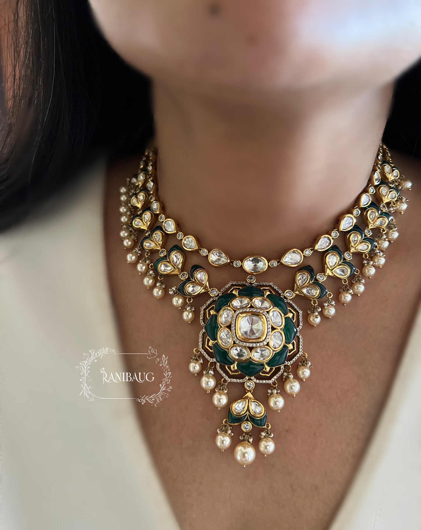 Kusum Traditional Indian Polki Kundan Layered Necklace Set In Rich Gold Finish By Ranibaug