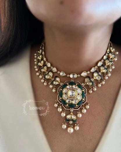 Kusum Traditional Indian Polki Kundan Layered Necklace Set In Rich Gold Finish By Ranibaug