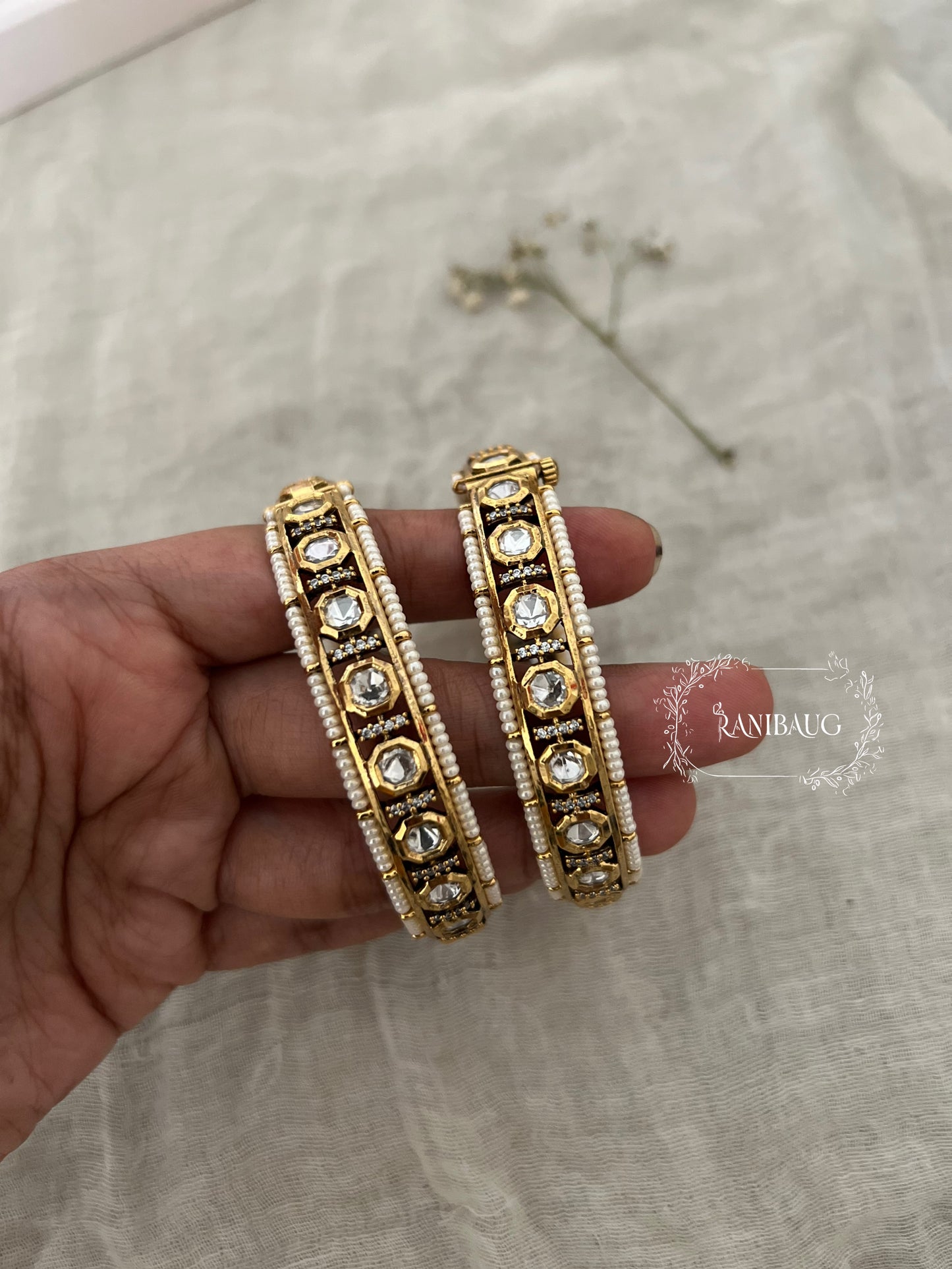 Lakshi Gold Plated Polki Kundan Bangles By Ranibaug(pair)