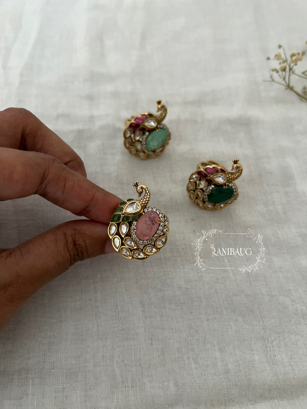 Lara Peacock Gemstone Royal Multicolor Statement Festive Ring By Ranibaug