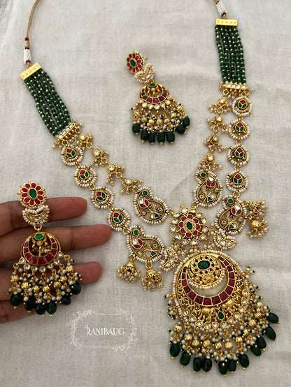 Lavanya Layered Gold Finish Ruby Emerald Bridal Necklace Set By Ranibaug