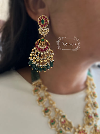 Lavanya Layered Gold Finish Ruby Emerald Bridal Necklace Set By Ranibaug