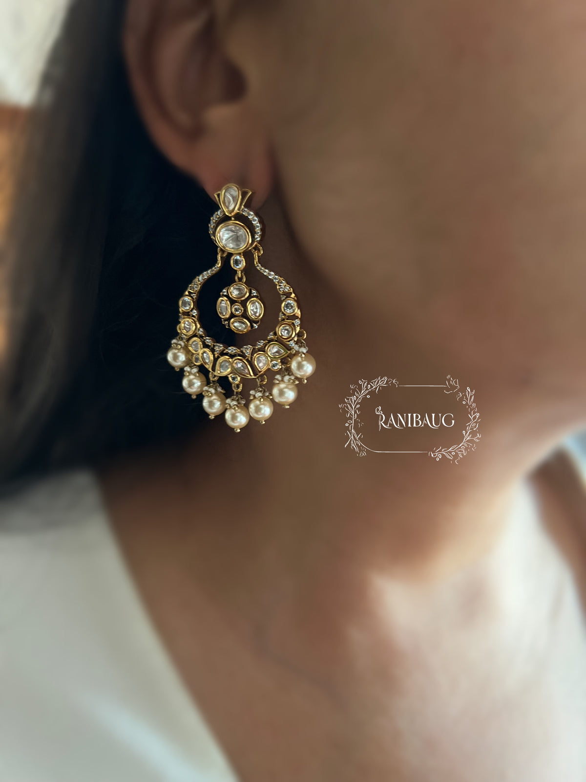 Lavisha Kundan Crescent Pearl Adorned Festive Chandbali By Ranibaug