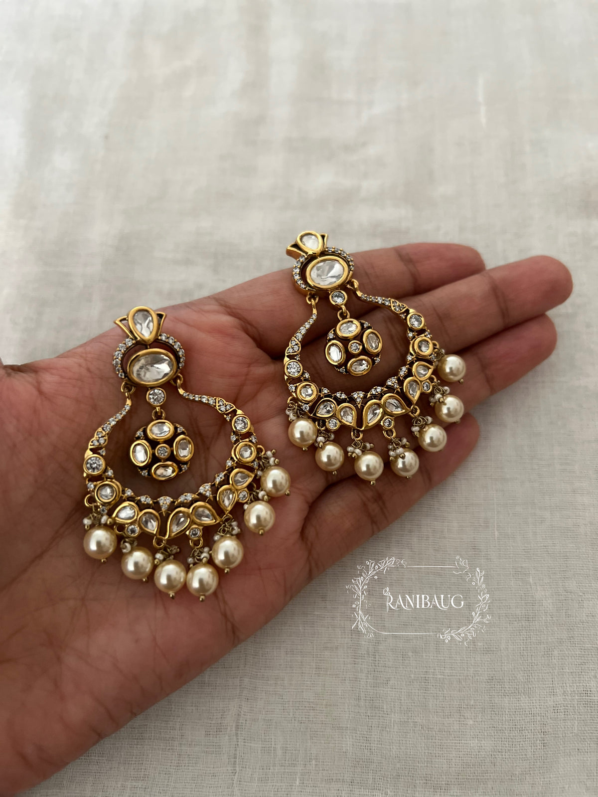 Lavisha Kundan Crescent Pearl Adorned Festive Chandbali By Ranibaug