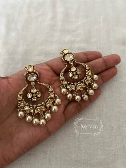Lavisha Kundan Crescent Pearl Adorned Festive Chandbali By Ranibaug