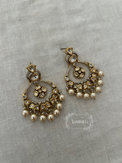 Lavisha Kundan Crescent Pearl Adorned Festive Chandbali By Ranibaug
